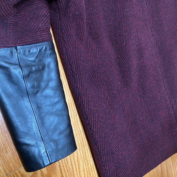 Danier Car Coat, Size 2XS, Burgundy and Black Stripes - Picture 6 of 6